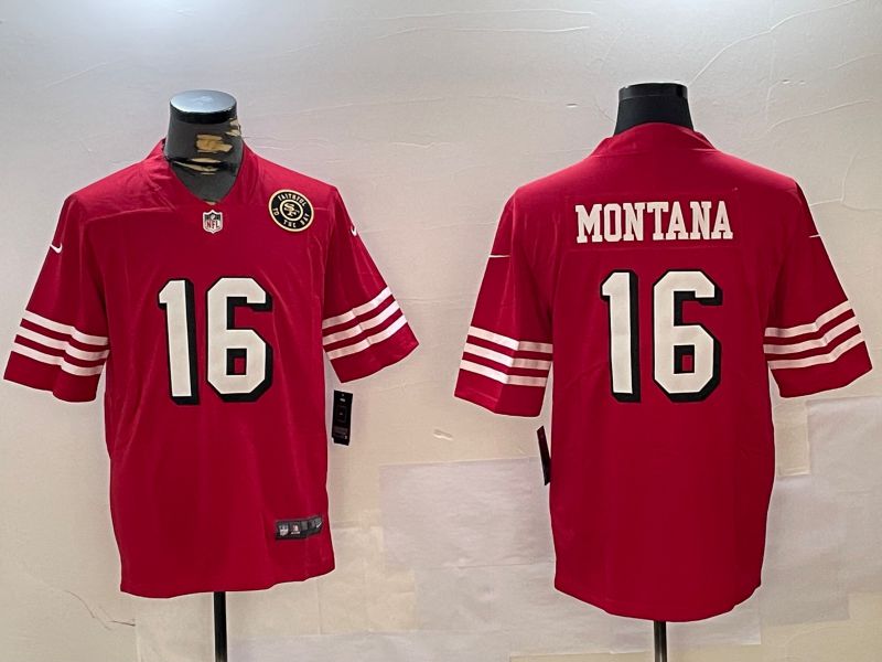 Men San Francisco 49ers #16 Montana Red Second generations 2024 Nike Limited NFL Jersey style 2->->